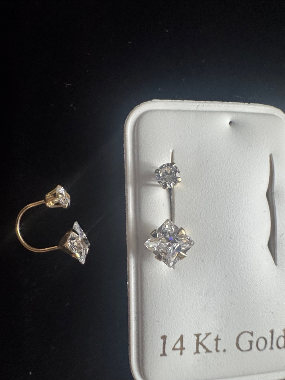 14 Kt. Gold Clear Stone Stud Earrings - Classic Sparkle - Picture 2 of 3